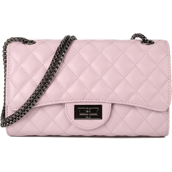 Women Light Purple Quilted Stylish Crossbody Bag with Chain Strap & Flap Closure - Picture 1 of 6